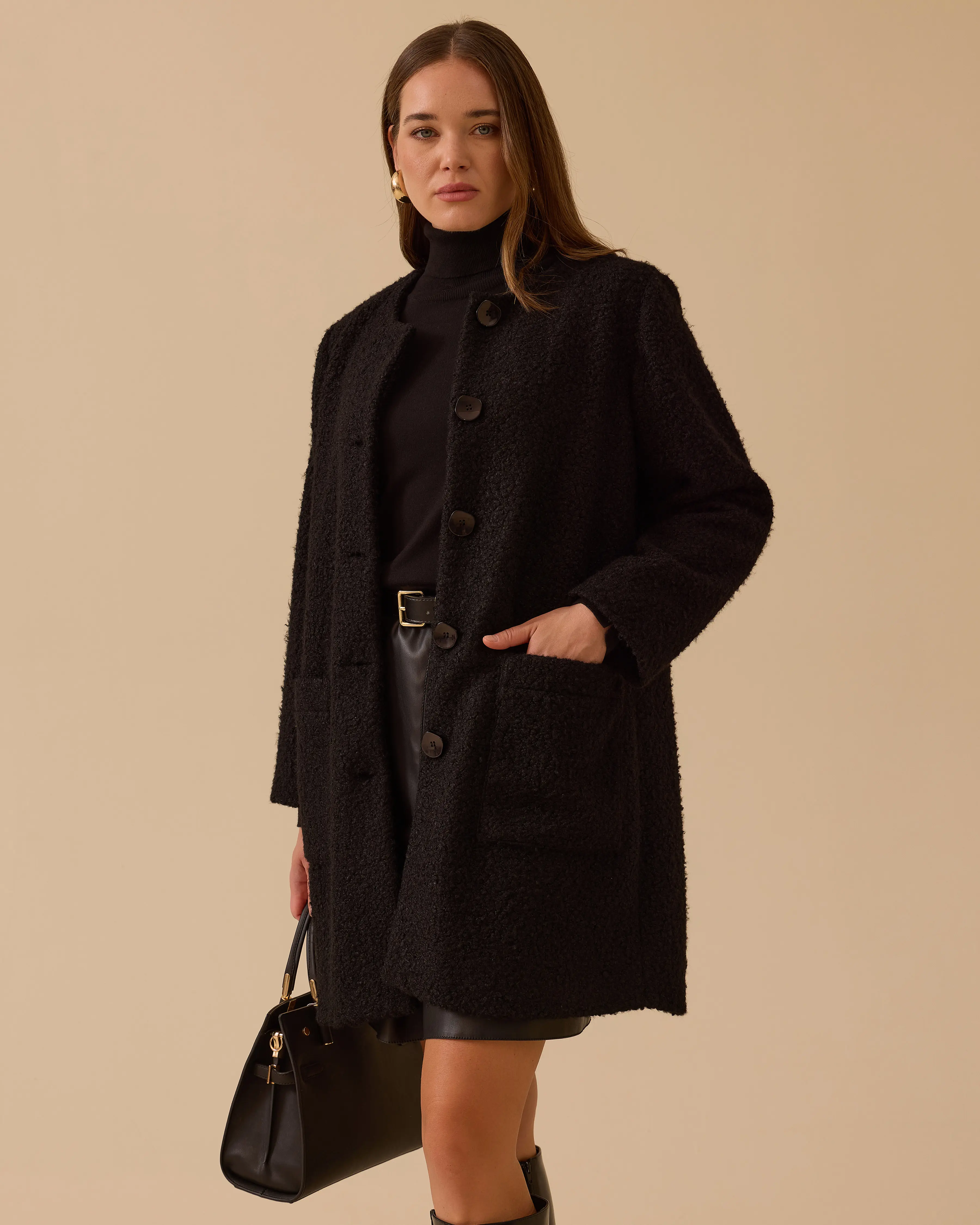 Plush Coat with Pockets and Buttons