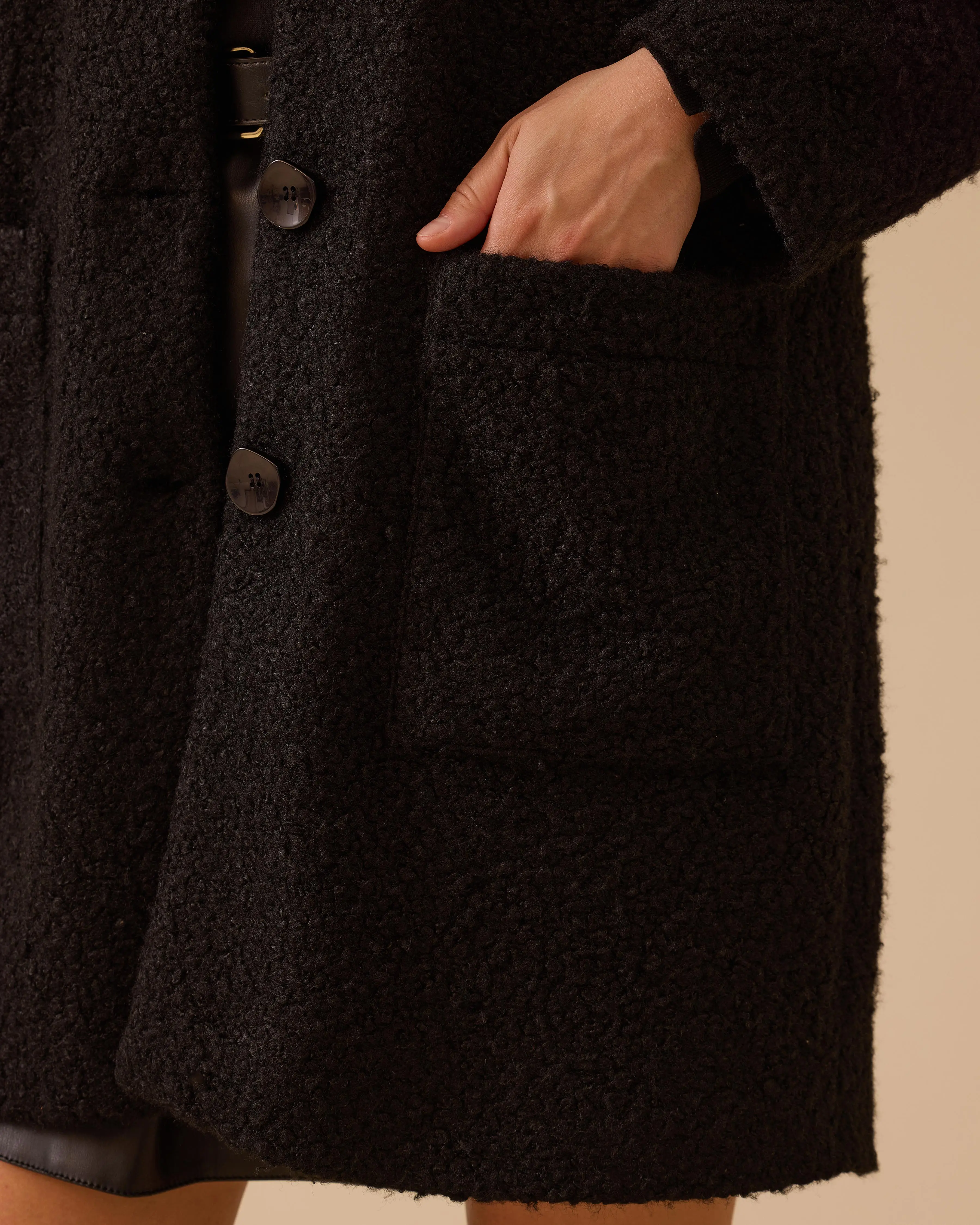Plush Coat with Pockets and Buttons