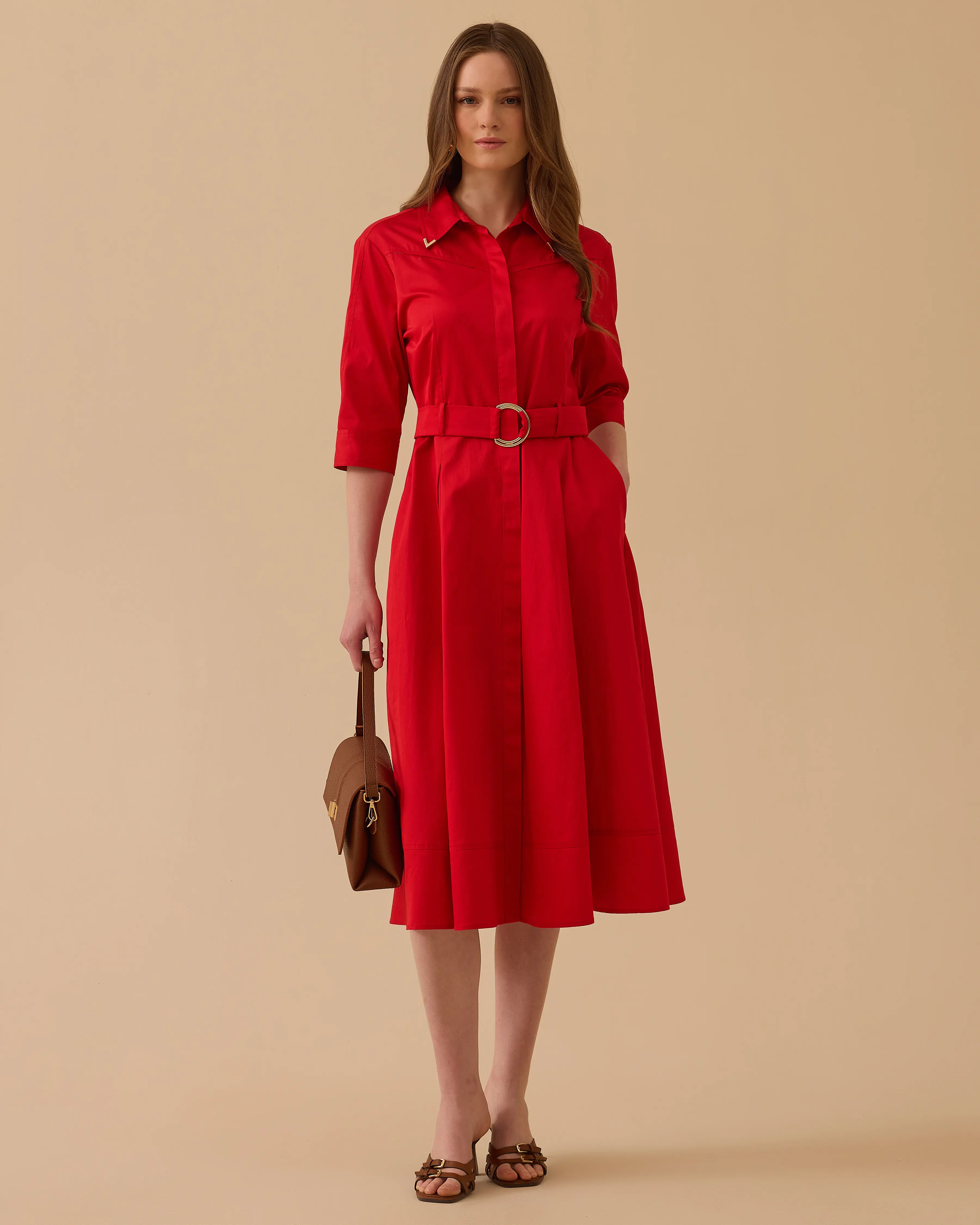 Belted Pleated Detailed Dress