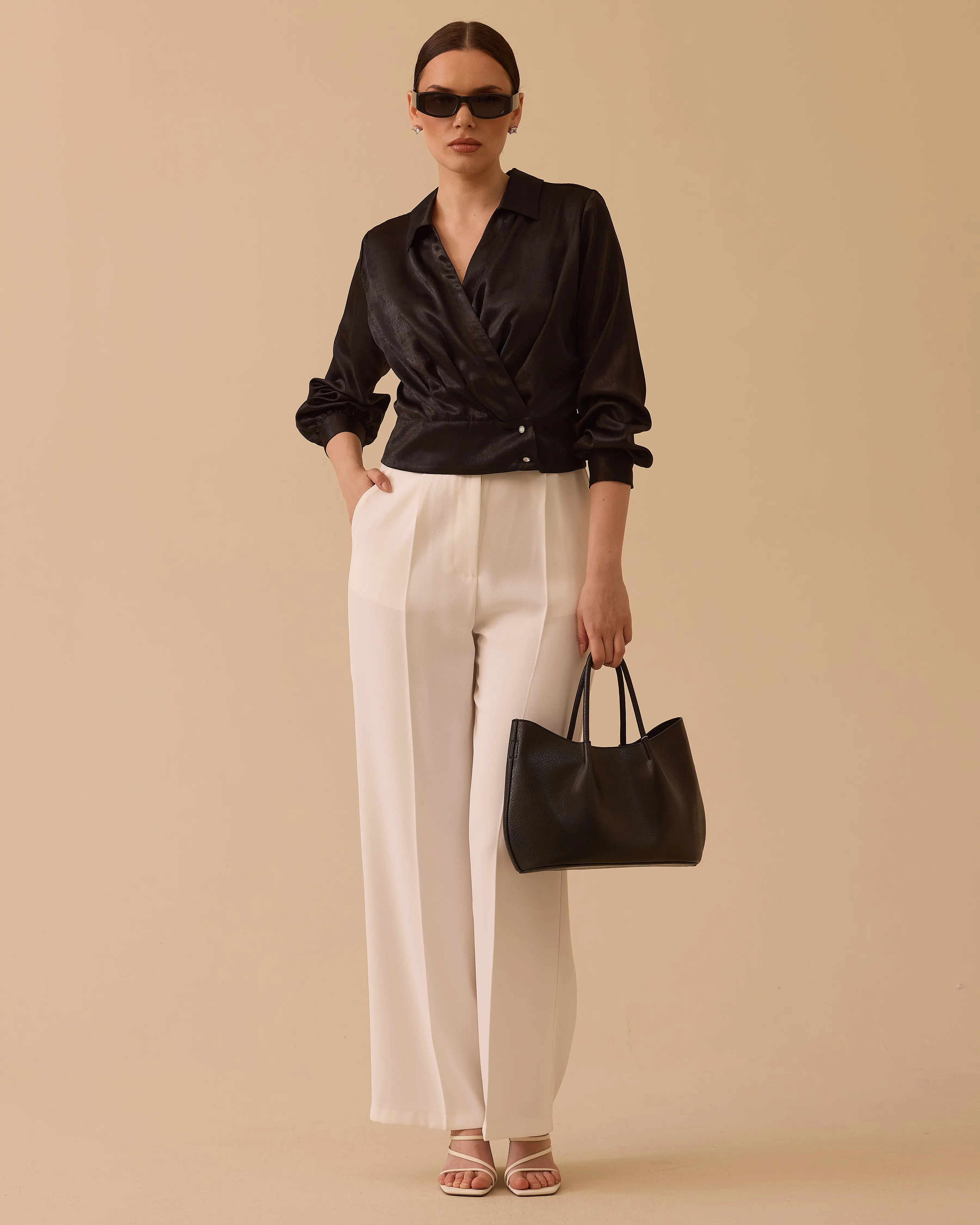 Double-breasted Waist Length Satin Blouse