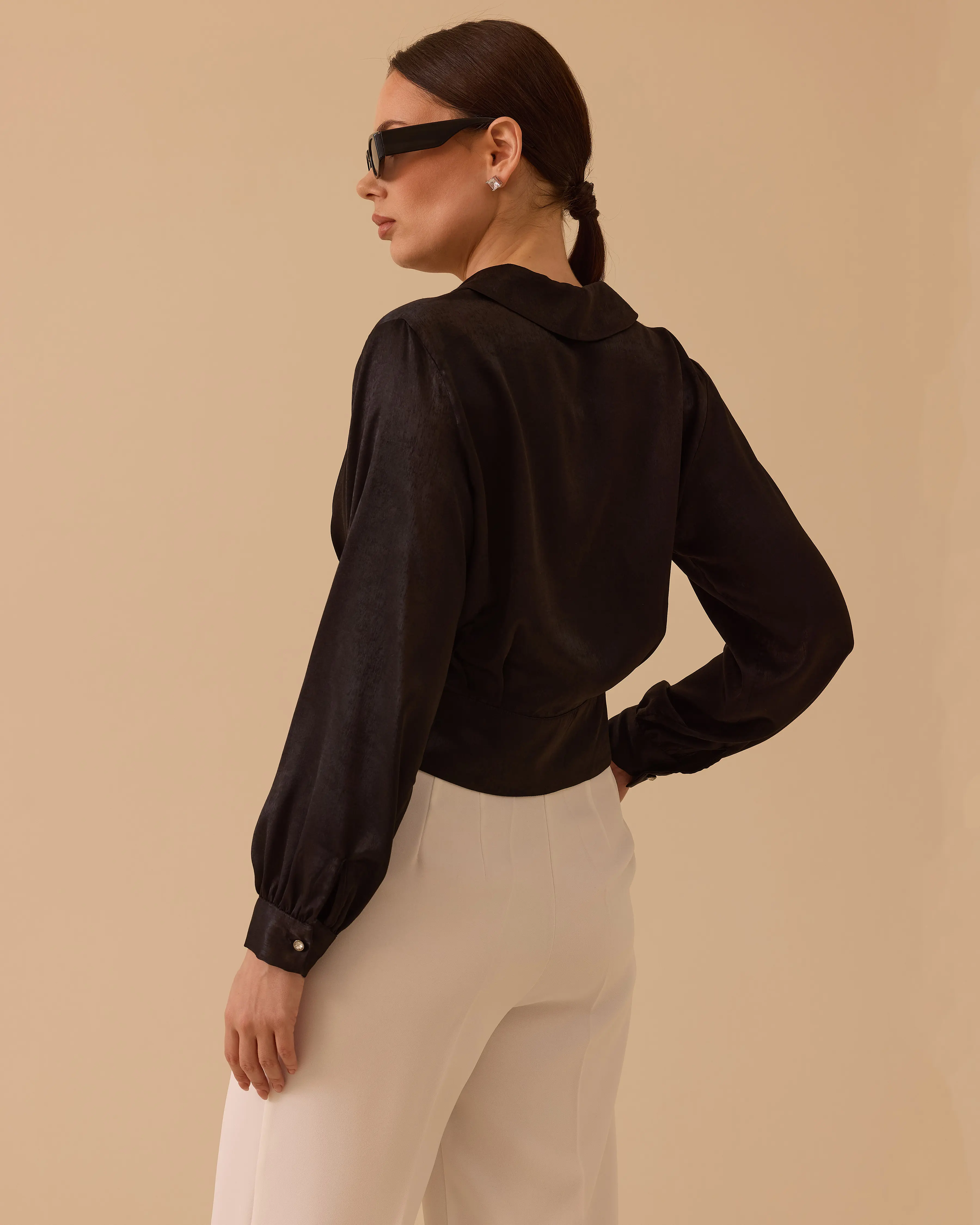 Double-breasted Waist Length Satin Blouse