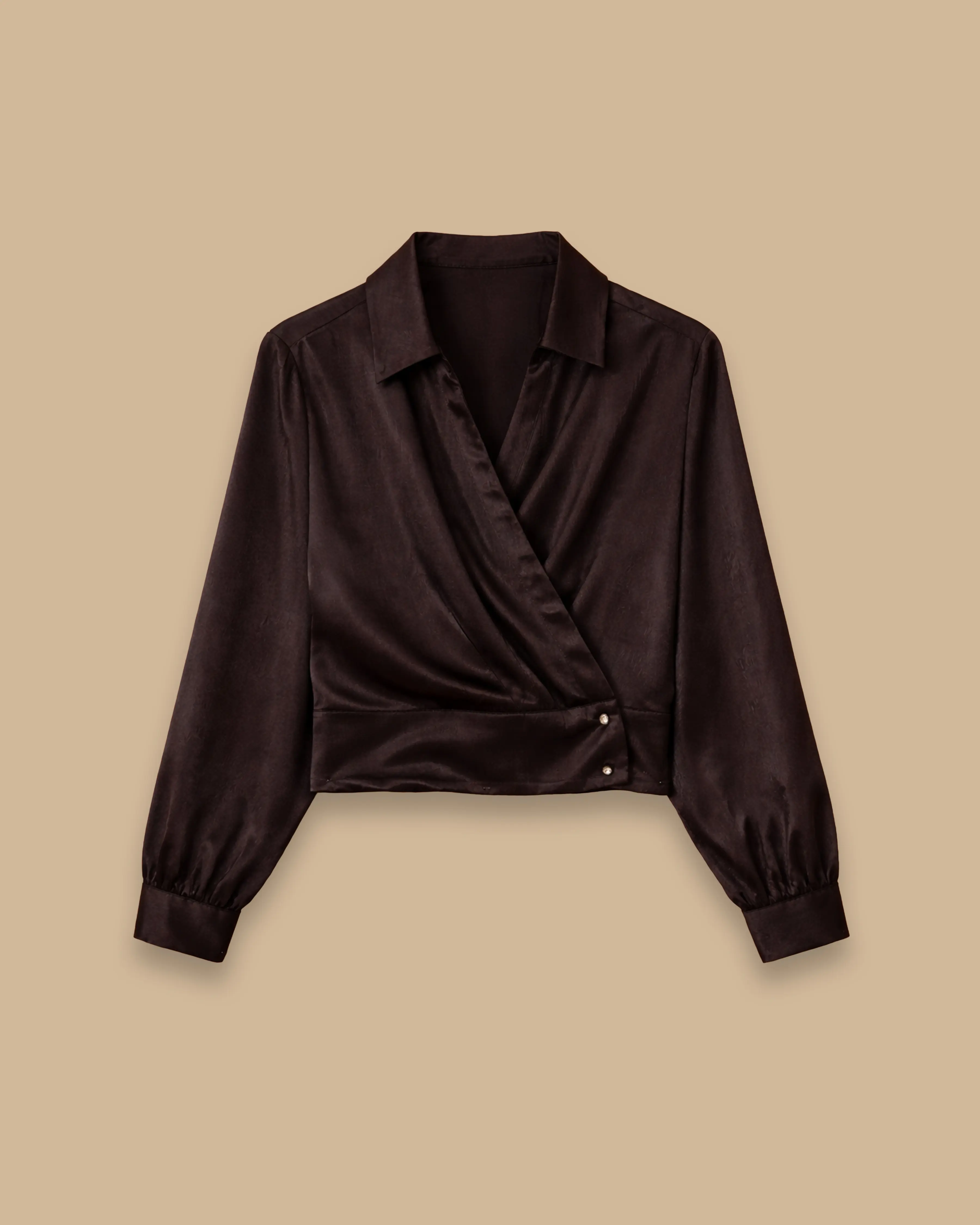 Double-breasted Waist Length Satin Blouse
