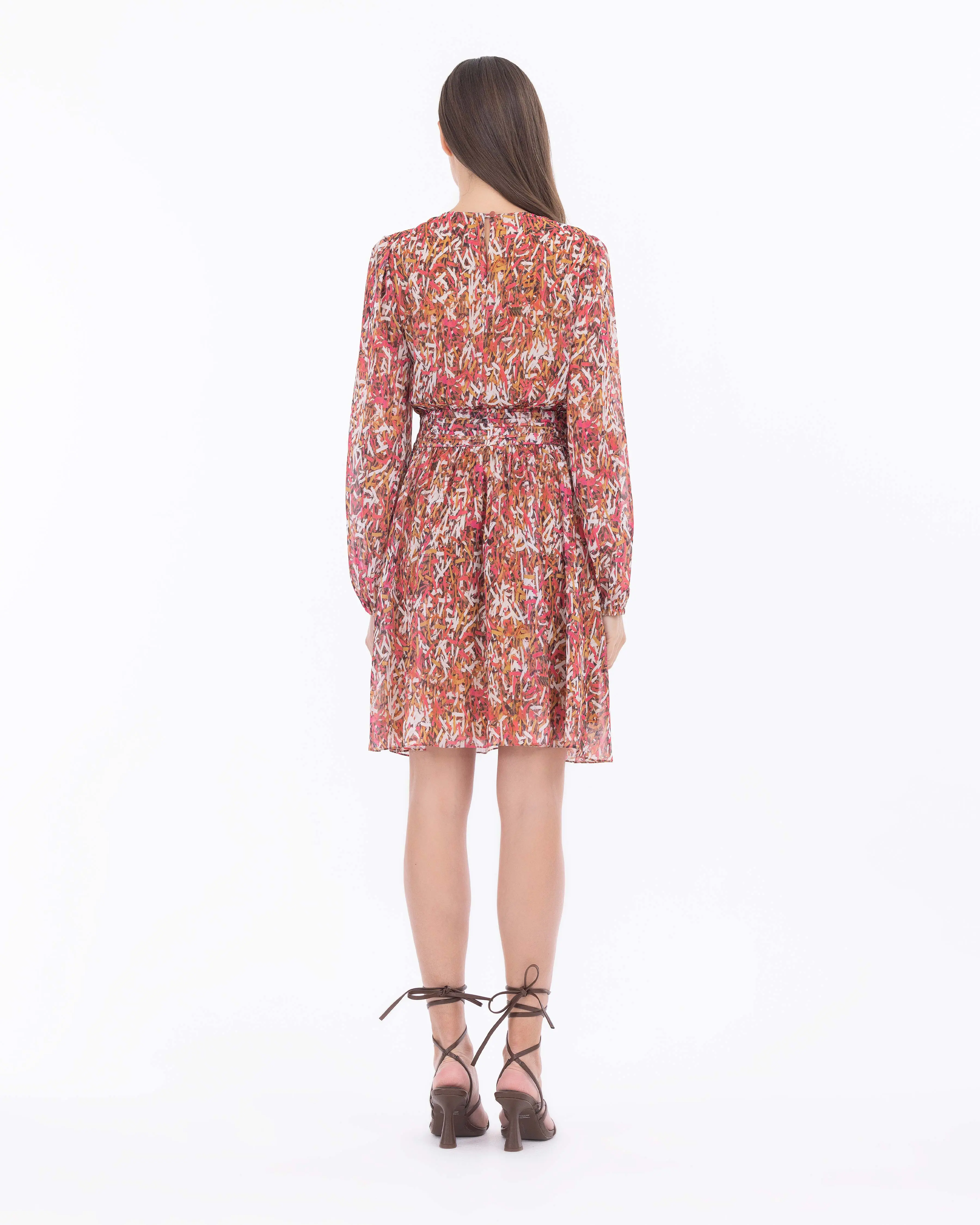 Desenli Sıfır Yaka Şifon Elbise