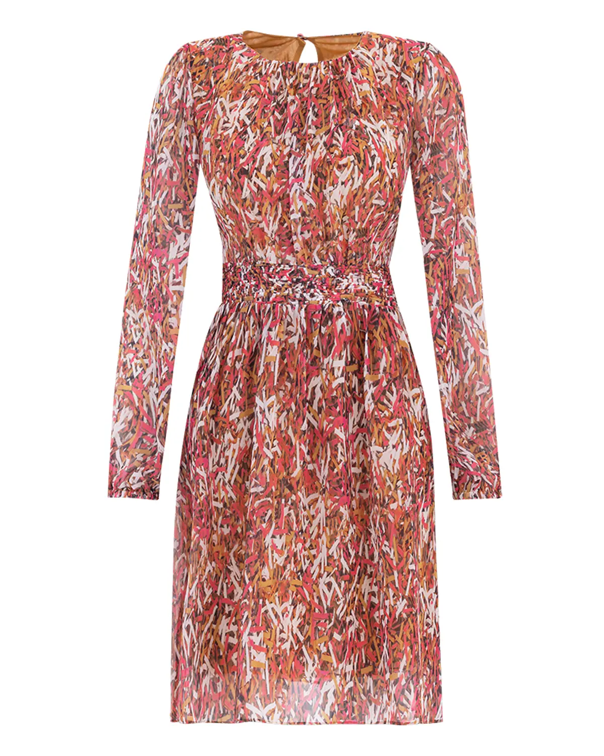 Desenli Sıfır Yaka Şifon Elbise