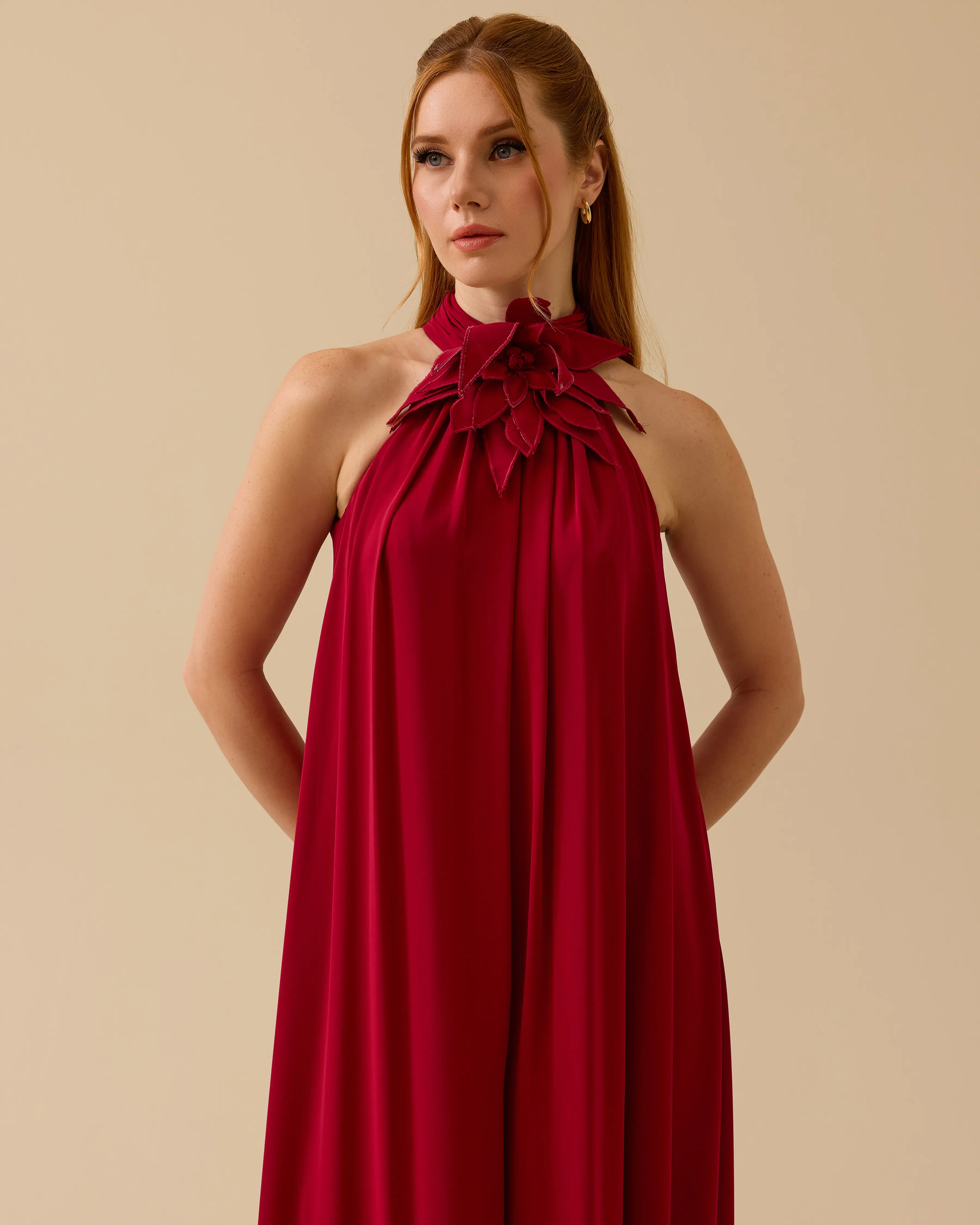 Halter Neck Shrug Cut Evening Dress Jumpsuit