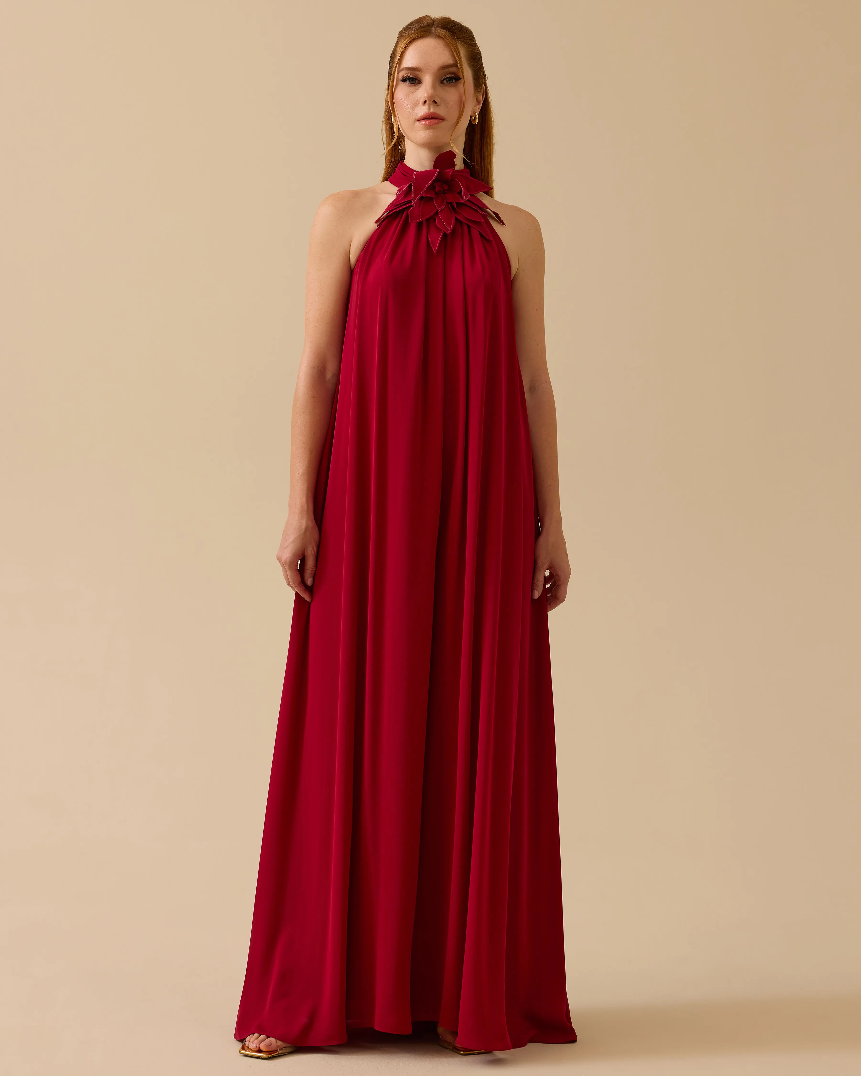 Halter Neck Shrug Cut Evening Dress Jumpsuit