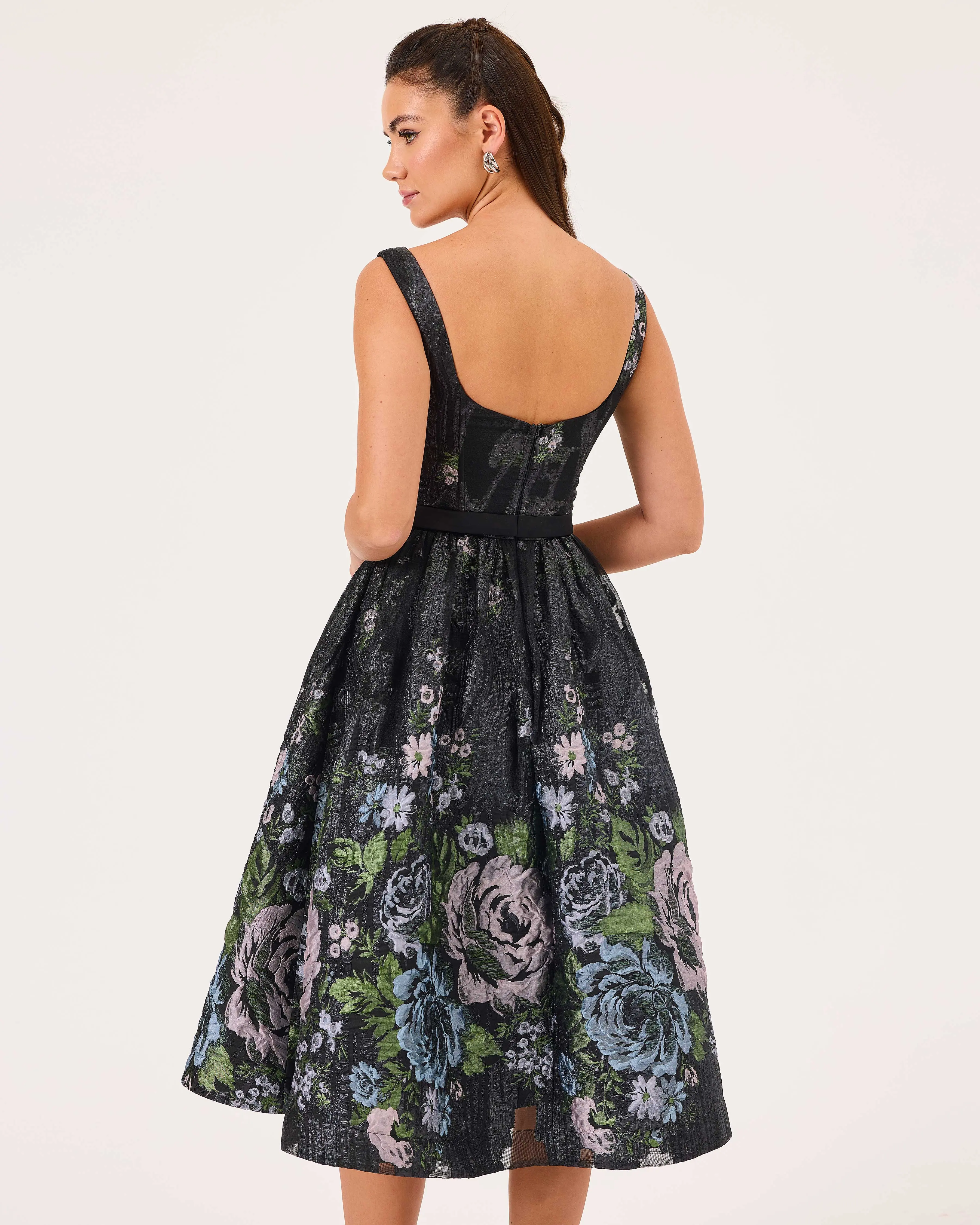 Square Neck Strappy Midi Length Evening Dress - SecilStore