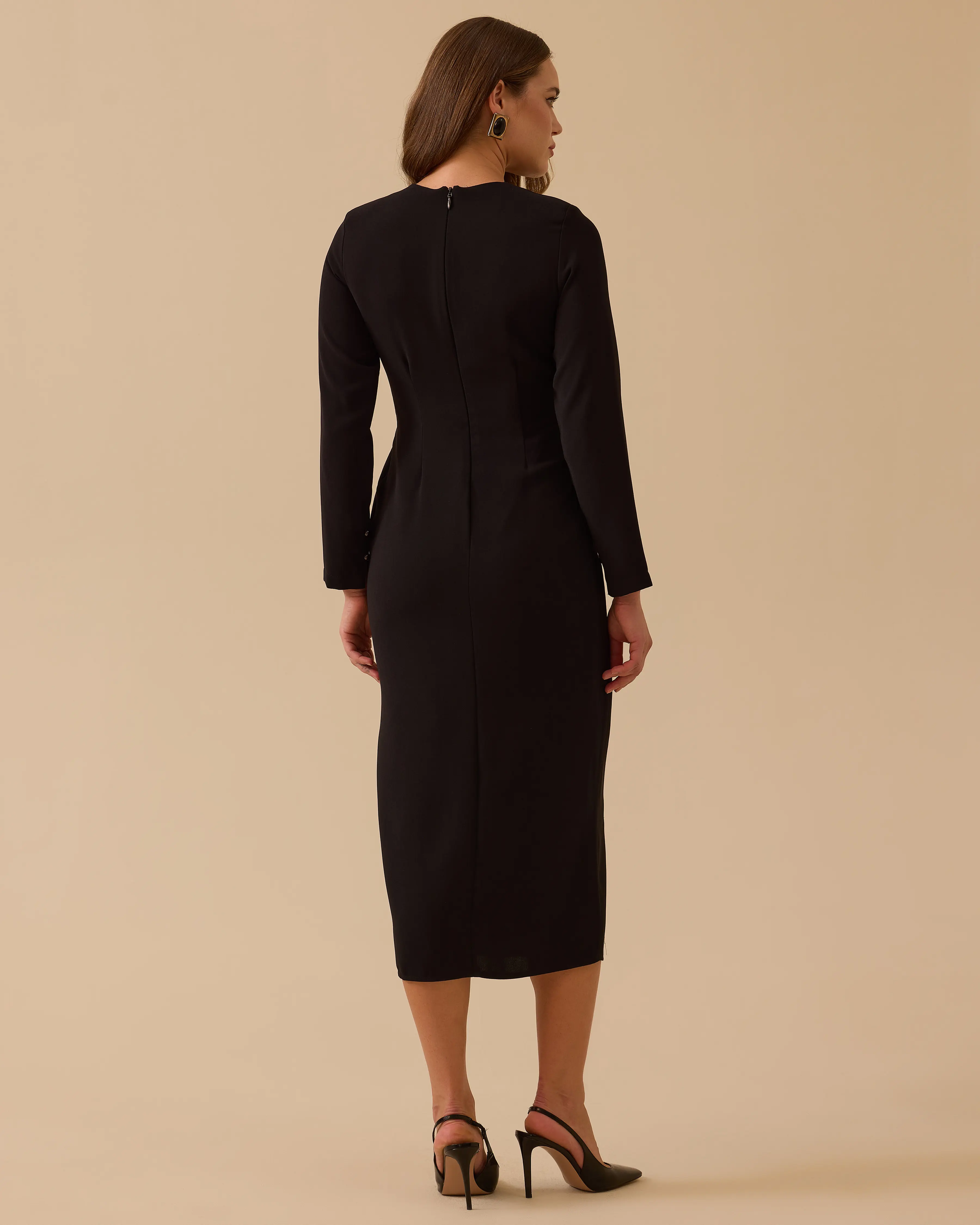 Draped Midi Length Elegant Crepe Dress