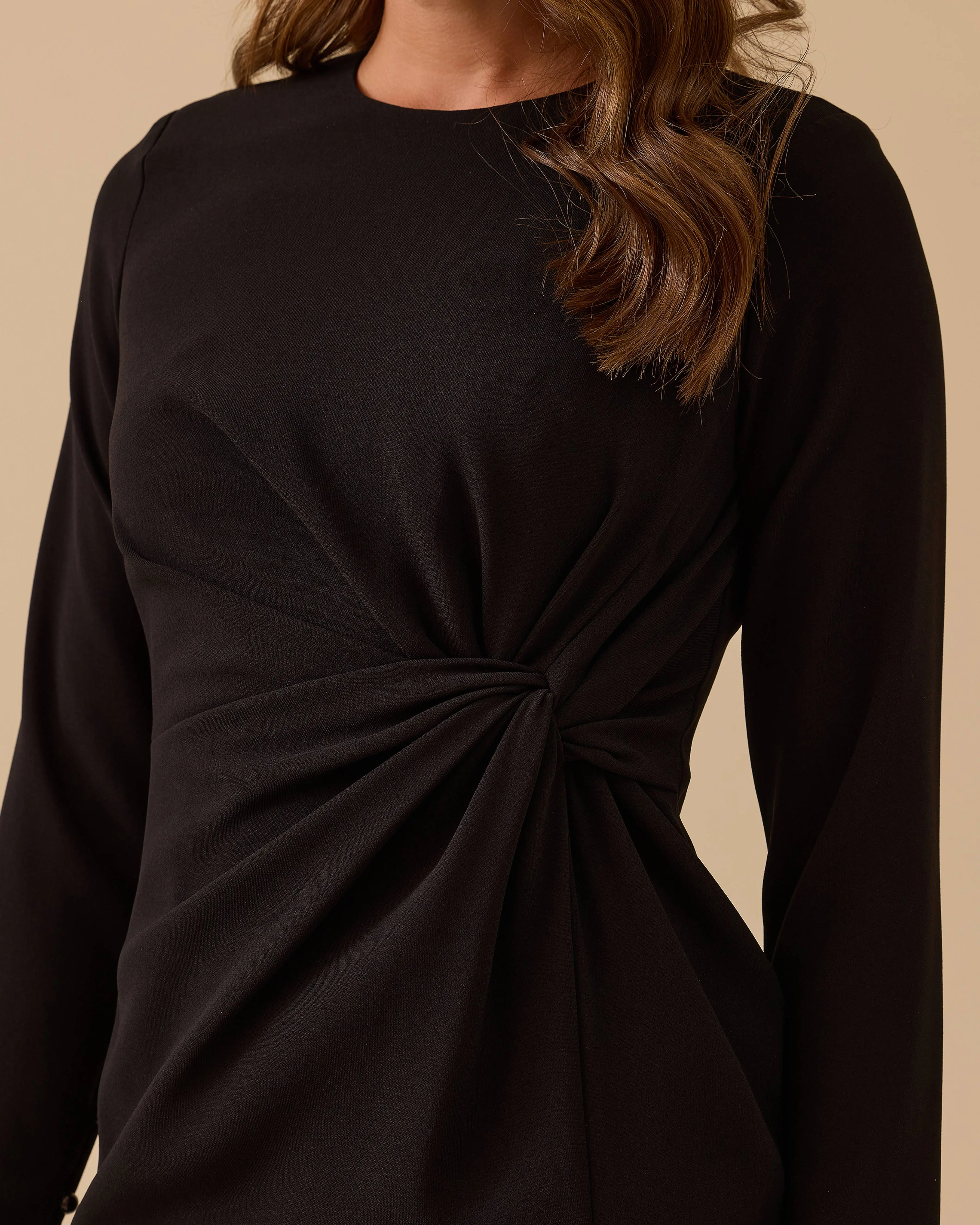 Draped Midi Length Elegant Crepe Dress