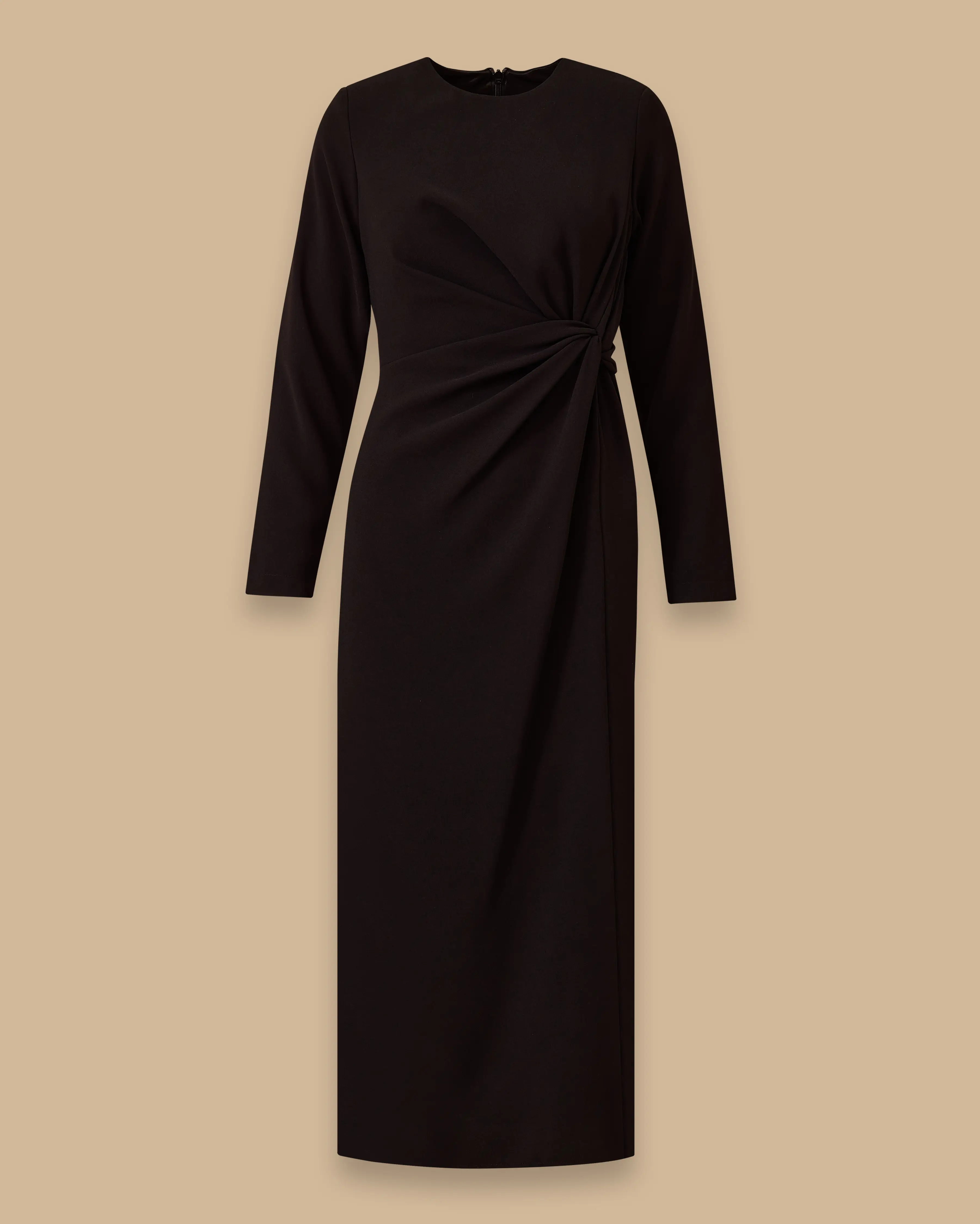 Draped Midi Length Elegant Crepe Dress