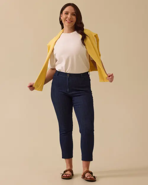 Plus Size Ankle Length Jean Pants with Pockets