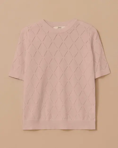 Desenli Kısa Kollu Triko Bluz