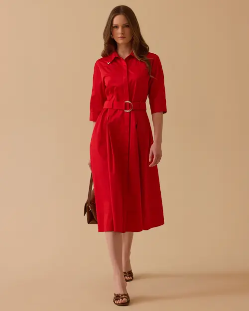 Belted Pleated Detailed Dress