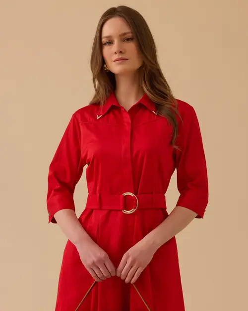 Belted Pleated Detailed Dress