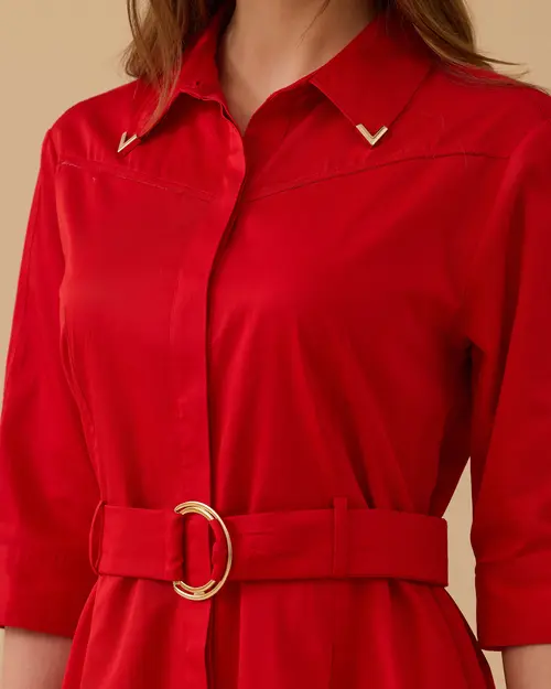 Belted Pleated Detailed Dress
