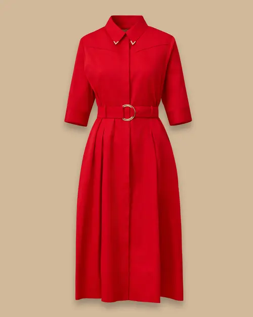 Belted Pleated Detailed Dress