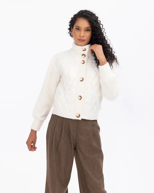 Quilted Detailed Buttoned Waist Length Jacket SecilStore Quilted Detailed Buttoned Waist Length Jacket SecilStore