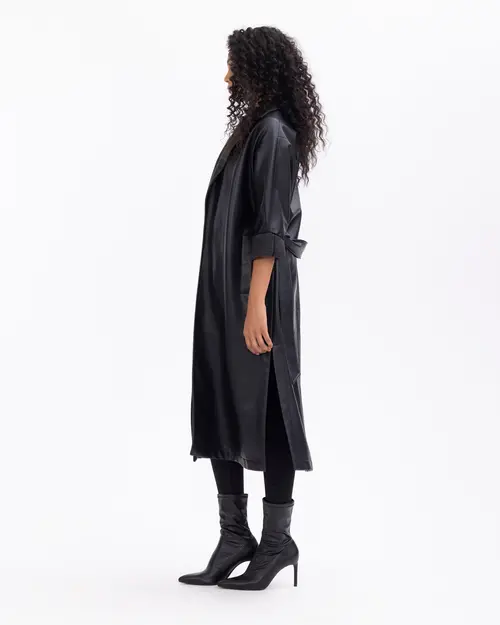 Zara BELTED FAUX LEATHER TRENCH