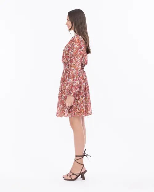 Desenli Sıfır Yaka Şifon Elbise