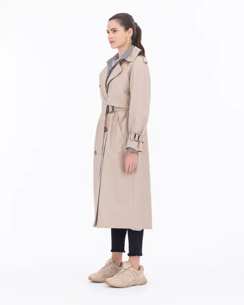 00’s Belted long coat belted long coat - Beige - Women - Gina Tricot