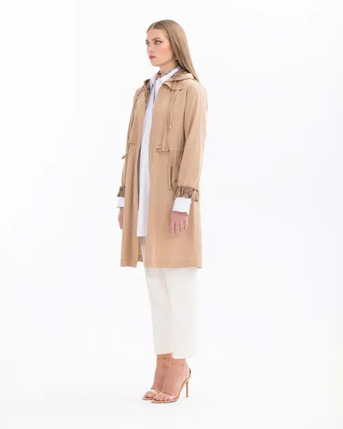Lining Leopard Print Hooded Trench Coat - SecilStore Lining Leopard Print Hooded Trench Coat - SecilStore