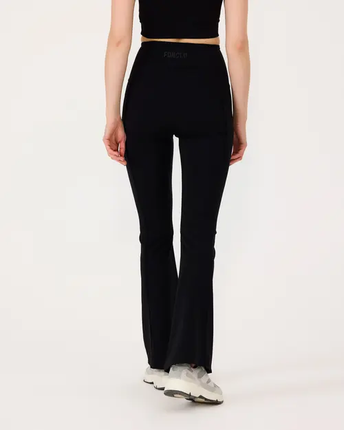 ★ DIAGONAL★ STRETCHY SHIRRING FLARE PANTS black DA231PT09 Shinestar Knit Stretch Flare Pant - Women's Pants in Black