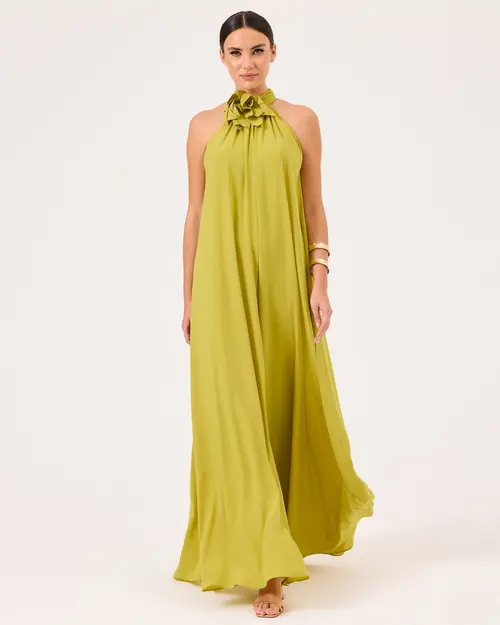 Halter Neck Shrug Cut Evening Dress Jumpsuit