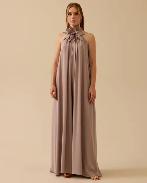 Halter Neck Shrug Cut Evening Dress Jumpsuit
