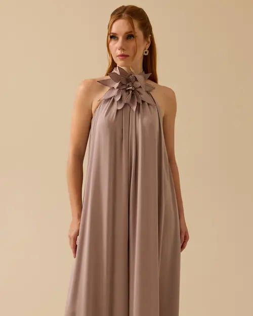Halter Neck Shrug Cut Evening Dress Jumpsuit