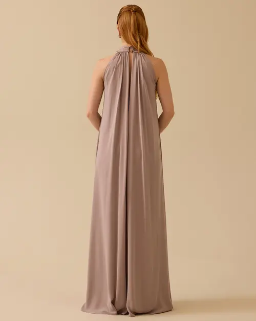 Halter Neck Shrug Cut Evening Dress Jumpsuit