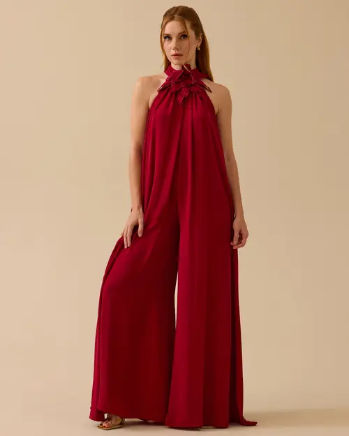 Halter Neck Shrug Cut Evening Dress Jumpsuit