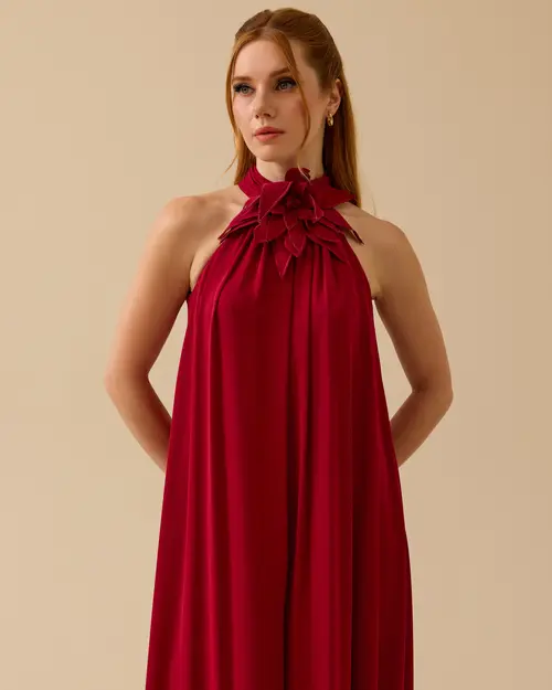 Halter Neck Shrug Cut Evening Dress Jumpsuit