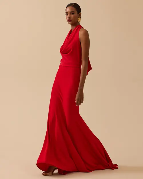 Degaje Collar Back Decollete Evening Dress