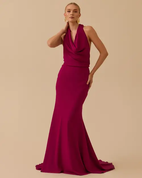 Degaje Collar Back Decollete Evening Dress